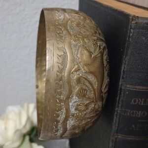 Vintage Etched Solid Brass Handmade Hand Hammered Bowl Brass Bowl Engraved Bowl